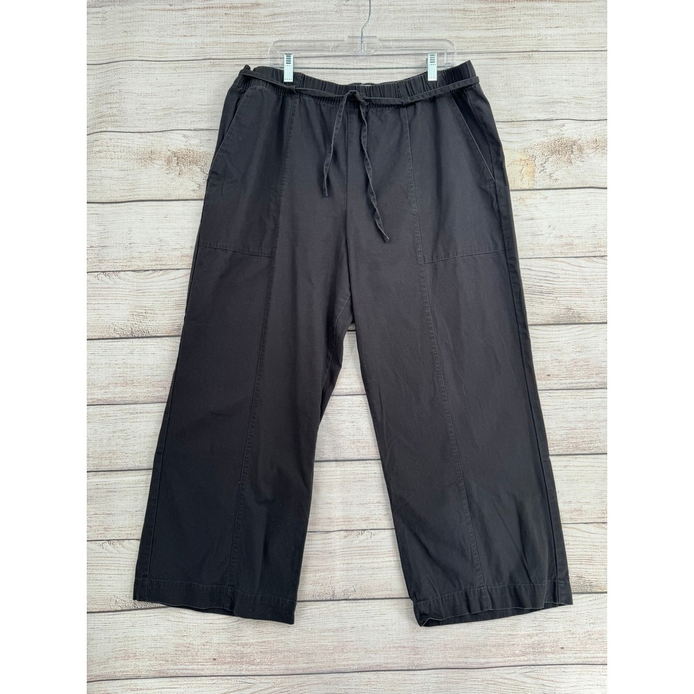 Lucky Brand Wide Leg Pants Women XL Black Cotton Cropped Drawstring 2G74600